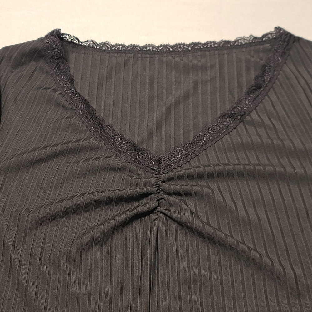SHEIN Curve 3XL Black Ribbed Lace Trim Ruched Crop Top Y2K Soft Goth
